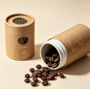 บรรจุภัณฑ์กาแฟแบบหลอดกระดาษคราฟท์พร้อมหน้าต่างใส โลโก้ฟอยล์สีทอง รีไซเคิลได้ - Product Image 3