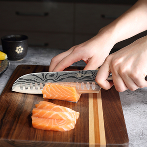 Horkin, superventas, 7 Uds., juegos de <span class=keywords><strong>cuchillos</strong></span> japoneses, juego de <span class=keywords><strong>cuchillos</strong></span> de cocina con bloque de madera Pakka, acero inoxidable de alto carbono Damasco - Product Image 6