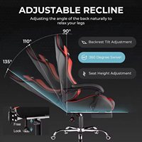 Chaise de Gaming Ergonomique Moderne en Cuir Rouge avec Massage, Repose-Pieds, Appuie-Tête, Support Lombaire, Réglable en Hauteur, Piston à Gaz 3 Positions, Design Affiné