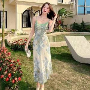 Wisteria Floral Print Slip Dress With Cardigan Set Empire Waist Strapless Long Skirt Chinese Style Spliced Evening Dress - Product Image 3