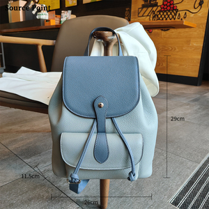 Eleganti Borse da Esterno con Doppio Cinturino e Coulisse in Vera <span class=keywords><strong>Pelle</strong></span> Bovina per <span class=keywords><strong>Donna</strong></span>, <span class=keywords><strong>Zaino</strong></span> in <span class=keywords><strong>Pelle</strong></span> da <span class=keywords><strong>Donna</strong></span> a Contrasto di Colore - Product Image 2