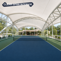 Abri sportif multi-terrains en membrane pour court de tennis, forme de selle, en treillis d'acier translucide, imperméable et résistant aux UV