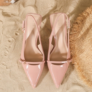 Women's Summer Lace High-Heeled Sandals Outdoor Fashionable Pointed Toe Baotou <strong>Insole</strong> <strong>Height</strong> <strong>Increase</strong> Sexy for Party Autumn - Product Image 5