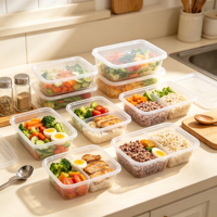 Boîtes à lunch rectangulaires en plastique jetable PP pour l'emballage alimentaire, utilisables au micro-ondes, contenants pour sushis, salades, 500 ml-1000 ml