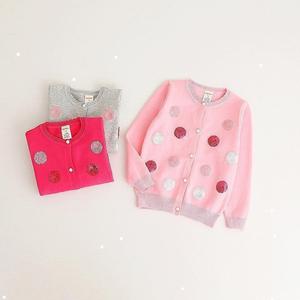 Pull cardigan pour enfants de style coréen, couleur rose, à pois brillants, fabriqué en Chine - Product Image 1