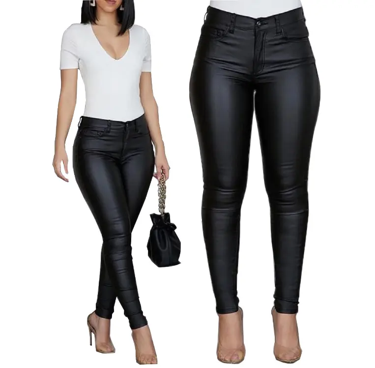 2022 Autumn New Women's Black PU Leather Pants Clothing Outfits Cargo Pants Solid Color Outdoor Short Leather Girls' Pants