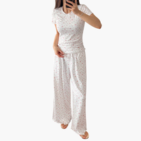 Ensembles de pyjamas en modal pour femmes, pyjamas en coton à manches courtes à imprimé floral pour l'été, pyjamas en bambou personnalisés, vêtements de détente pour femmes