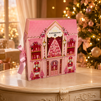 Calendrier de l'Avent de Luxe Rose Personnalisé en Forme de Maison, 24 Jours, Boîte Cadeau Rigide en Papier pour Cosmétiques, Emballage de Noël, Vente en Gros OEM ODM