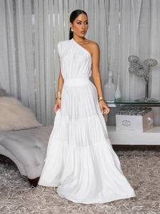 2025 Verão Novas Mulheres Ruched Vestido Longo | Festa de cor sólida | Aniversário/Club/Night Out Wear | OEM Atacado - Product Image 4