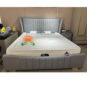 Süper kral boyutu lüks yatak odası mobilyası Set High-End döşemeli yumuşak yatak kraliyet tarzı