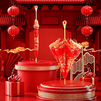 Parasol de Mariage Rouge Style Chinois à Long Manche en Alliage, 8 Baleines, Manuel, Protection UV 190T, Parapluie Droit