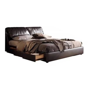 Cama Tapizada <span class=keywords><strong>de</strong></span> Lujo Ligero, Moderna y Minimalista, con Cabecero <span class=keywords><strong>de</strong></span> Cuero <span class=keywords><strong>de</strong></span> Grano Superior y Estructura <span class=keywords><strong>de</strong></span> Roble, Ecológica y <span class=keywords><strong>de</strong></span> Alta Gama - Product Image 4