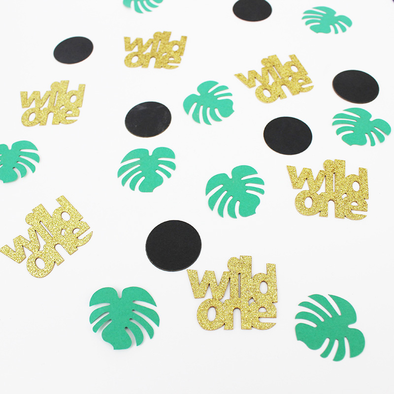 Двустороннее украшение для вечеринки в стиле сафари, блестящие золотистые конфетти, Смешанные Круглые Конфетти для дикой вечеринки, товары для одной вечеринки