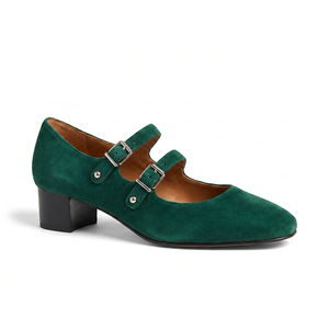 Zapatos Mary Jane Xinzirain Personalizados de Gamuza Esmeralda con Doble Hebilla y Tacón Cuadrado, Estilo Vintage Retro, Cómodos y de Boutique para Mujer - Product Image 1
