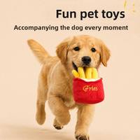 Jouet en peluche mignon et couineur en forme d'ours en peluche avec design frites et hamburger pour chats et petits chiens