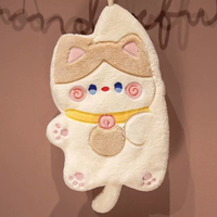 Serviette de cuisine absorbante en microfibre corail motif chat mignon, serviette à main en peluche animaux de dessin animé, serviette de séchage pour les mains en forme de chat
