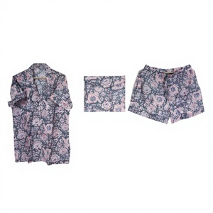Conjunto de Pijama de Verano para Mujer, Elegante, Estampado Floral Boho, Cintura Alta, Hecho a Mano, Satén y Algodón, Transpirable y Cómodo, Talla XL - Product Image 1