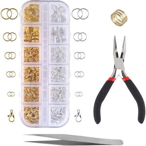 Diy Jewelry Accessories Kit 12 Compartment Lobster Clasp Jump Rings With Pliers Tweezers For Crafting - Product Image 1
