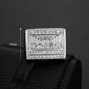 yunnique Men's <b>Titanium</b> Steel <b>Ring</b> Judas And Thirteen Apostles Painting Pave Setting Rectangle Gift Jewelry - Product Image 2