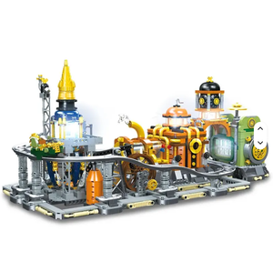Jie <span class=keywords><strong>Star</strong></span> JJ9114 MOC Steampunk Moon Base Creative Street View Jouets d'assemblage pour enfants Cadeau - Product Image 1