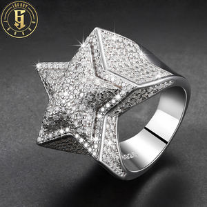 Anello a Stella a Due Strati in <span class=keywords><strong>Argento</strong></span> Sterling 925 con Micro Pavé di Diamanti Moissanite VVS, Gioiello di Lusso alla Moda per Uomo - Product Image 1