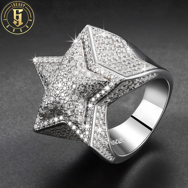 Fashionable Luxury Gift Jewelry 925 Sterling Silver Micro Paved VVS Moissanite Diamond 2 Layer Star Ring for Men