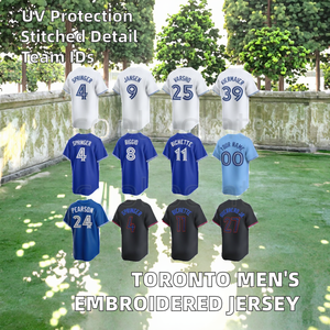 Maglia da Baseball Toronto per Uomo, 100% Poliestere Anti-UV, Personalizzabile Blu e Bianca con Loghi Ricamati, Uniformi Cucite - Product Image 3