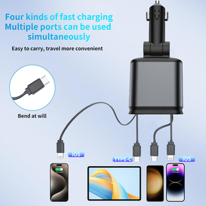 อุปกรณ์ชาร์จในรถยนต์แบบ USB C ชาร์จเร็ว พร้อมสายชาร์จแบบยืดหดได้ 4 in 1 ที่ชาร์จในรถยนต์แบบยืดหดได้พร้อมไฟรูปดาว - Product Image 3