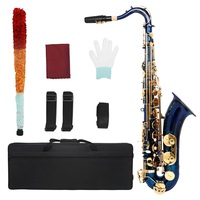 Bb Tenor Saxophone Brass Body Lacquered Finish Blue with Gold Keys B Flat Woodwind Musical Instrument for Band Stage Performance