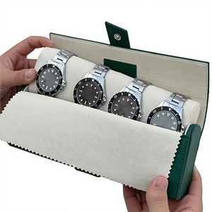 Cajas y Estuches para Relojes de Viaje Verdes de Lujo con Logotipo Personalizado al por Mayor, Cajas de Almacenamiento para Relojes Portátiles Marrones de Alta Calidad con 4 Ranuras - Product Image 2