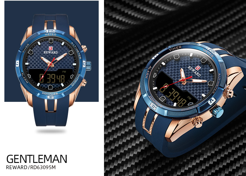 REWARD Men's Watches Silicone Double Movement Digital Electronic Watch Men Sports Waterproof LED Quartz Watch Relogio Masculino