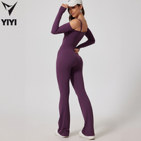Combinaison de sport élégante pour femme à double bretelle et manches longues, épaules dénudées, pour la gym, le yoga et l'entraînement, tenue de sport une pièce