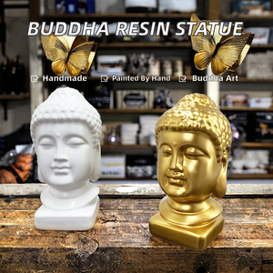 Estatua de Cabeza de Buda de Resina con Acabado Bronce, Escultura Budista para Decoración del Hogar y Jardín - Product Image 2
