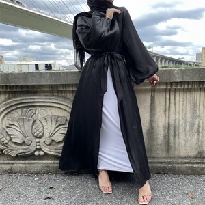 1926# Latest Organza Satin Abaya With <b>Balloon</b> Sleeves Open Abaya Modesty Solid Color Abayas Clothing 11 Colors - Product Image 5