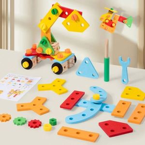 Safe Natural Wood Vehicle Blocks Diy Stem Wooden <b>Tool</b> Construction <b>Set</b> for <b>Kids</b> - Product Image 1