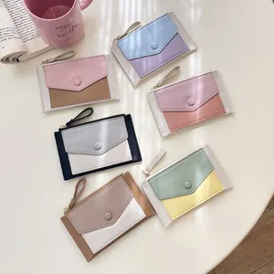 Portable Fold Purse Zipper Wallet Multiple Layers Card Holder Solid Color Women's Leather Coin Purse For Students