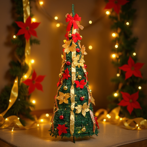 Sapin de Noël artificiel vert en PVC, lumières blanches chaudes en métal, forme triangulaire, AC 110V, arbre décoratif de fête - Product Image 2