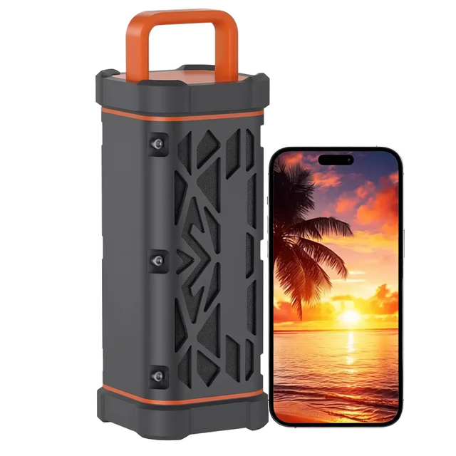 Rugged Outdoor Metal Portable Speaker Handle IP68 Waterproof All-Aluminum Body Built-in Power Bank 25-hour Play Time Travel