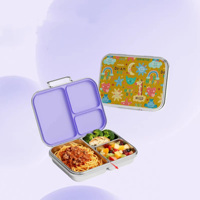 Boîte à bento pour enfants en acier inoxydable à 3 compartiments, ultra étroite, hermétique, sans BPA, mignonne