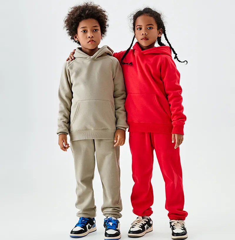 EK-014, модная детская одежда, зимняя флисовая толстовка с капюшоном и джоггеры, свитер для мальчиков, толстовка из тяжелого хлопка для детей