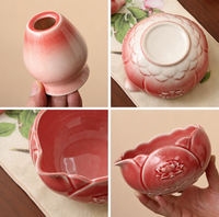 Bol à matcha sculpté à la main avec motif de lotus, bec verseur, Chawan traditionnel japonais, Chasen en bambou