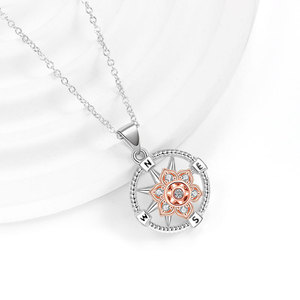Vintage Trendy Copper Micro Insert Zircon Rotating Rose Flower Pendant Anti Anxiety Compass <b>Locket</b> Necklace for Women Party - Product Image 3