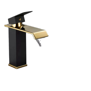 Grifo de Cascada de Acero Inoxidable Estilo Europeo <span class=keywords><strong>NES</strong></span>-KN97, Acabado Negro Dorado, Grifo de Lavabo con Agua Fría y Caliente - Product Image 2