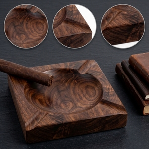 Vietnam Wooden Cigar Ashtray Square Desktop Tray for Indoor or Outdoor Office Home Decoration Solid 4-Slot Cigar <b>Holder</b> - Product Image 4