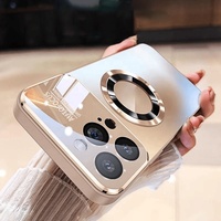 Étui en alliage de titane TPU + PC magnétique avec grande fenêtre en verre givré pour iPhone 16 Pro Max 15 14 13 12 Pro