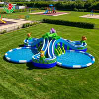 Tobogán Acuático Inflable con Diseño de Parque de Animales de Dibujos Animados, con Piscina Profunda, Anti-UV, de PVC, para Alquiler en Lugares Turísticos
