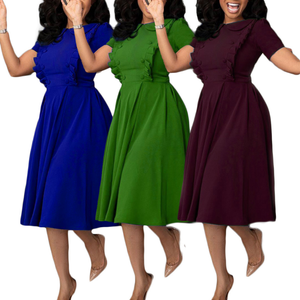 Abiti da donna a maniche corte adorabili volant <span class=keywords><strong>Peter</strong></span> Pan colletto a vita alta plissettato verde al ginocchio stile africano Vestidos - Product Image 1