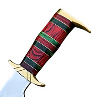 Couteau Bowie en acier inoxydable avec bord partiellement dentelé, manche en bois rouge, garde en laiton, ensemble de couteaux de camping en plein air, 1 pièce