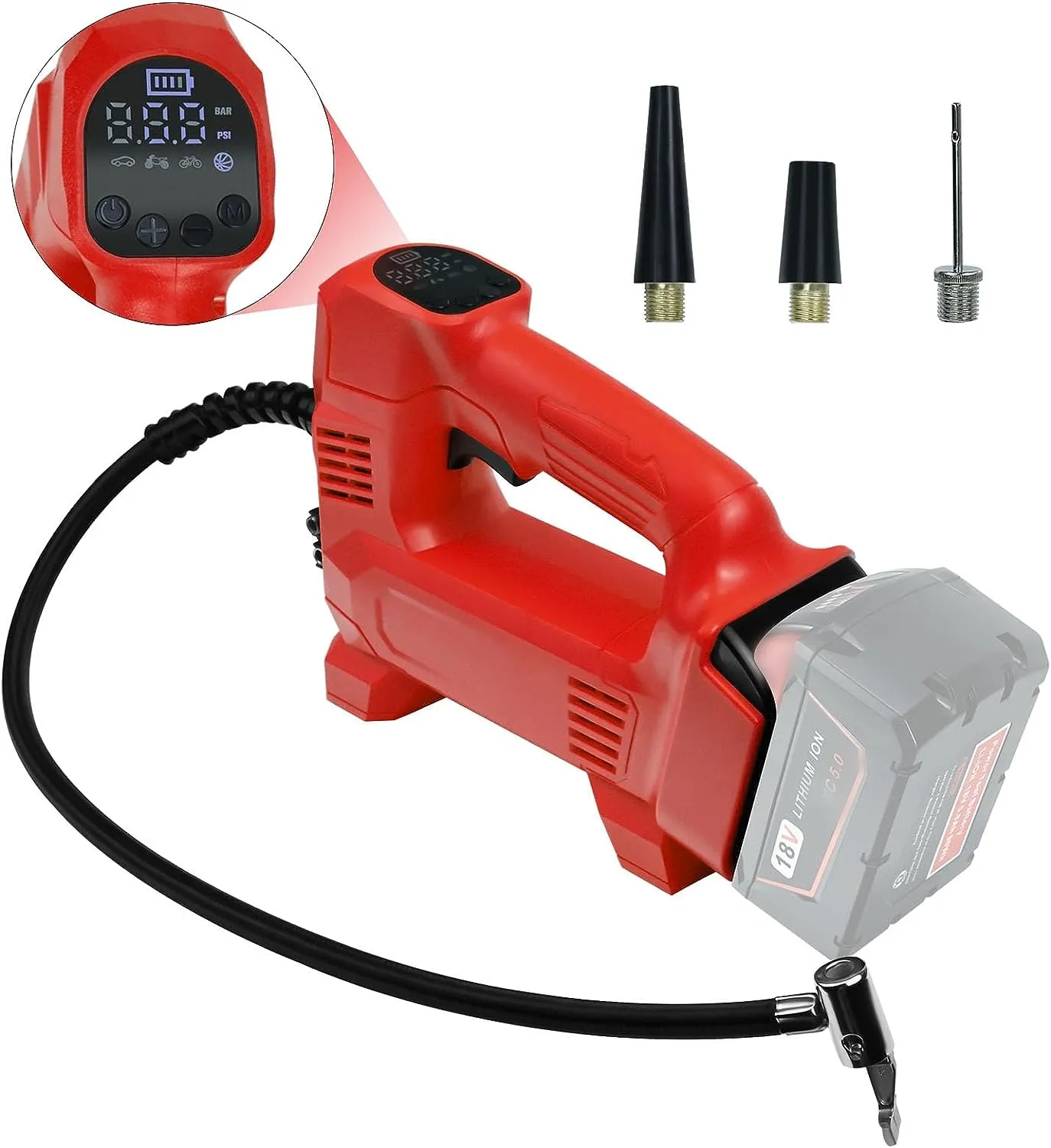 Bomba de ar portátil sem fio inflator150PSI Max com manômetro digital & 3 bocal para pneus de carro, caminhões, motocicletas, bola