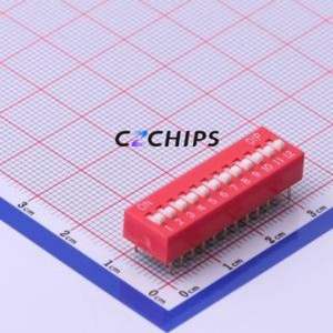DS-12RP DIP Switch Through hole Component (THT) Switch Flat Toggle, Raised Type Single Pole Single Throw 12 2.54mm - Product Image 1